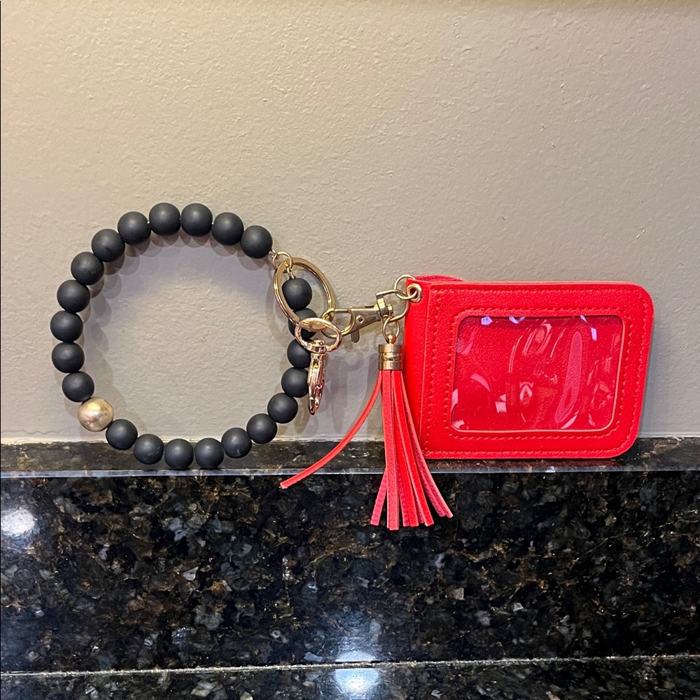 Red and Black Keychain Bracelet with Card Holder